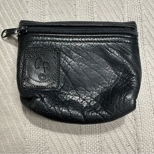 Carlos Falchi vintage small leather coin purse/pouch/credit card holder, black